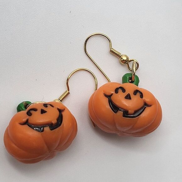 Halloween Pumpkin Dangle Earrings 2in - Picture 1 of 3
